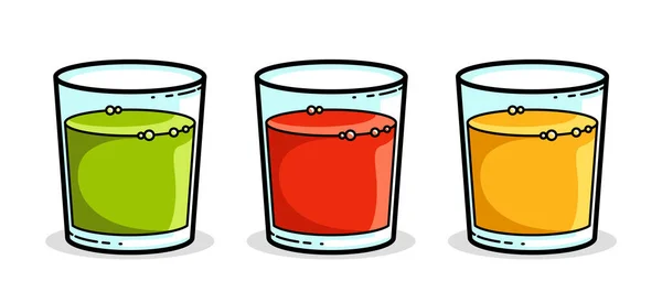 Juice Set Van Groen Rood Oranje Een Glazen Geïsoleerd Witte — Stockvector