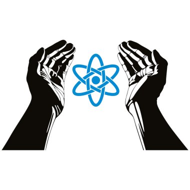 Atom vektör simgesi olan eller.