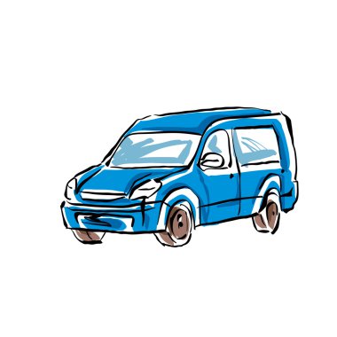 Beyaz arka planda, resimli minivan renkli el çekilmiş otomobil.