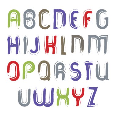 set, çizilmiş renkli script, parlak vektör alfabesi harfleri