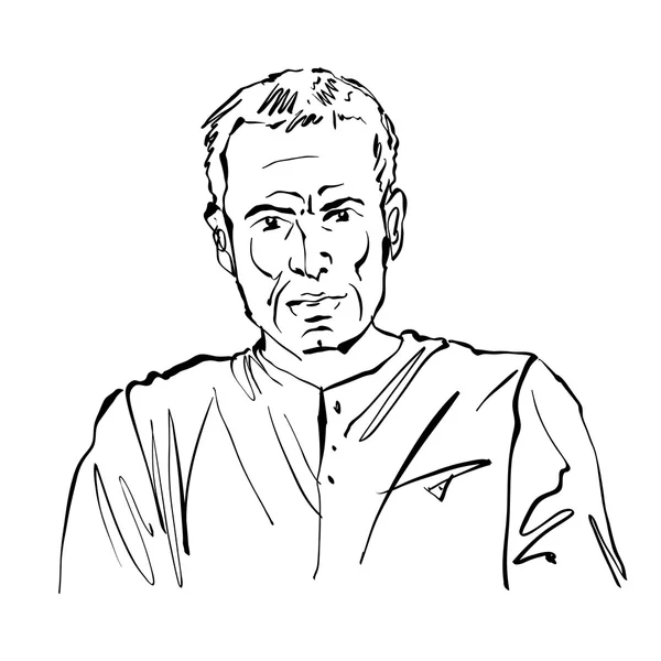 Ilustração desenhada à mão de um homem no fundo branco, preto e — Vetor de Stock