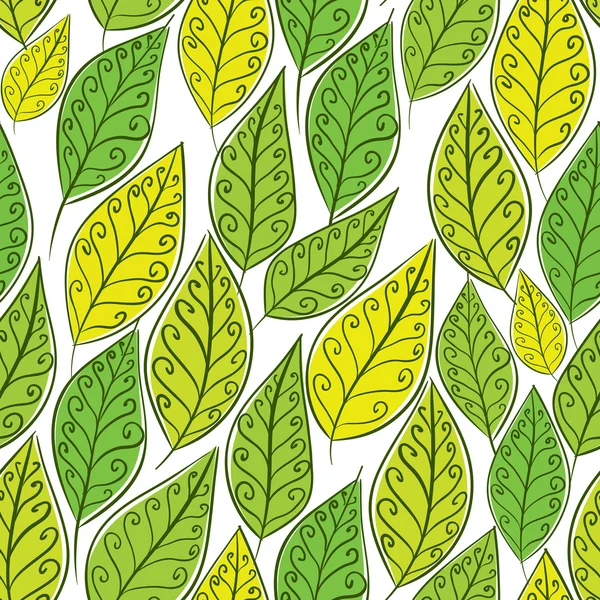 Fondo floral sin costuras, hojas verdes patrón sin costuras, mano — Vector de stock