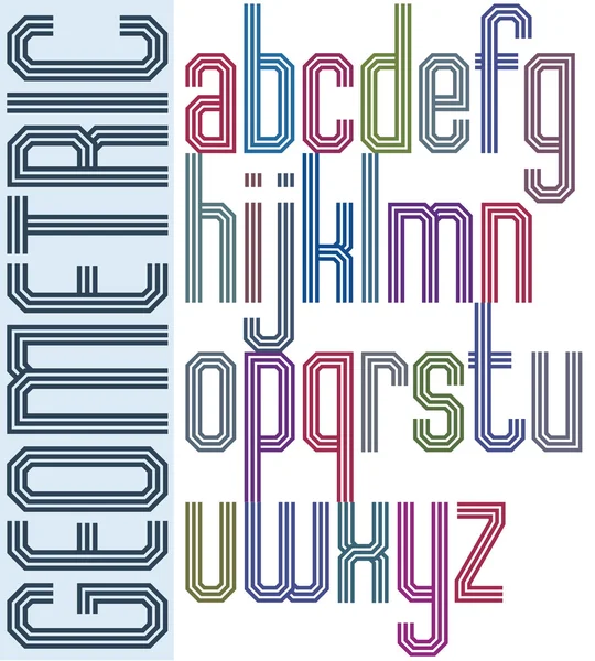 Retro renkli yazı tipi ile üçlü eşit çizgi, geometrik poster le — Stok Vektör