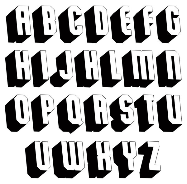 Geometric black and white 3d font.