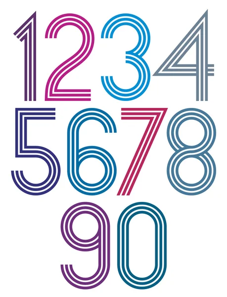 Rounded big colorful numbers with triple stripes on white backgr — Stock Vector
