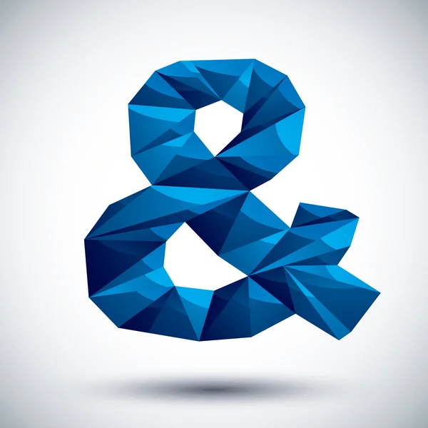Blauer Ampersand und geometrisches Symbol in modernem 3D-Stil, am besten für — Stockvektor