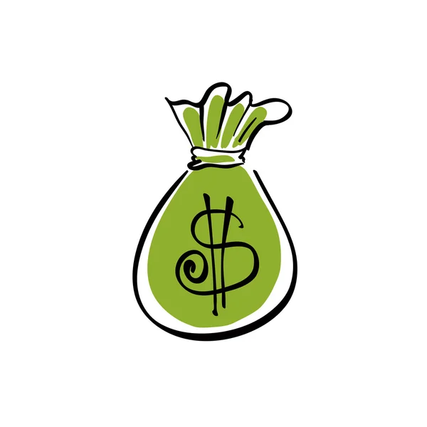 Vector green money bag icon. — Stock Vector