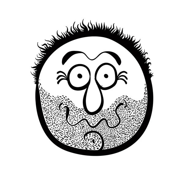 Funny cartoon face with stubble, black and white lines vector il — Stock Vector
