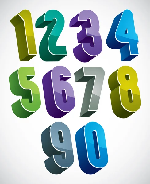 3d numbers set in blue and green colors made with round shapes. — Stock Vector