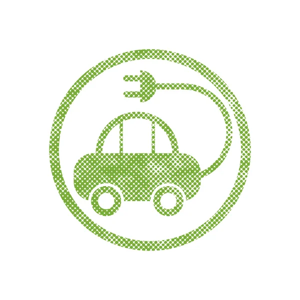 Panneau écologique vert voiture électrique avec impression pixel demi-ton point — Image vectorielle