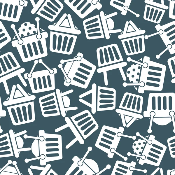 Shopping basket icons seamless background, supermarket shopping simplistic symbols vector collections made as seamless pattern. — Stock Vector