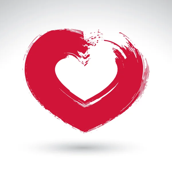 Elle çizilmiş kırmızı aşk kalp simgesi, kalp işareti ile oluşturulan, sevgi dolu — Stok Vektör