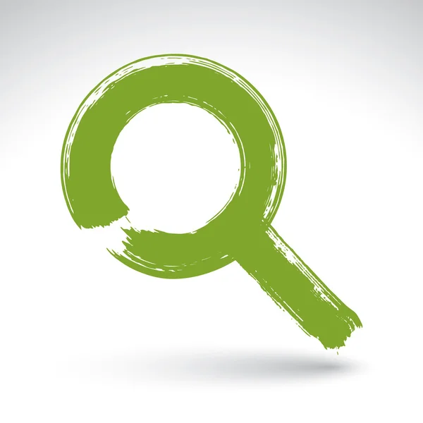 Icône de loupe verte peinte à la main isolée sur fond blanc — Image vectorielle
