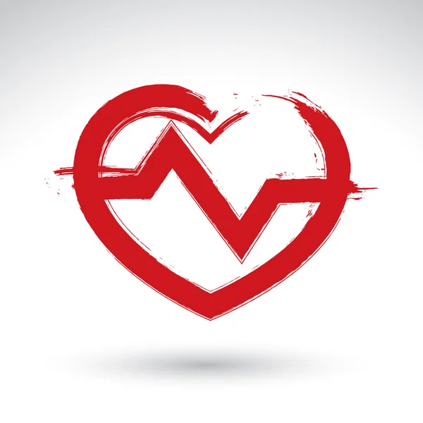 Icono de corazón rojo dibujado a mano, signo de corazón dibujo cepillo con electro — Vector de stock