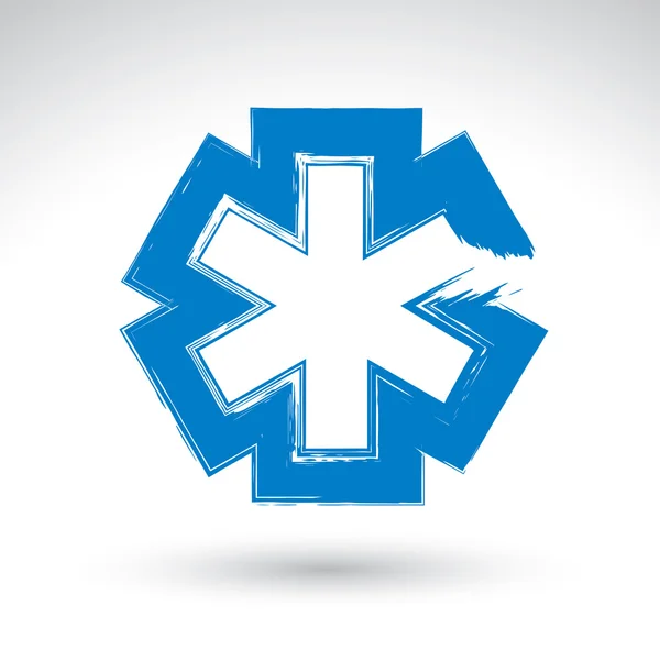 Brush drawing simple blue ambulance symbol, medicine icon, creat — Stockvector