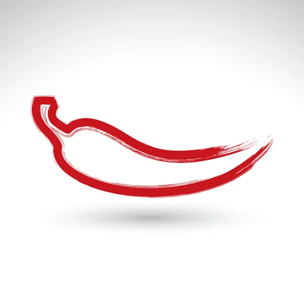 Handmålade enkla vektor red hot chili peppar icon isolerad på — Stock vektor