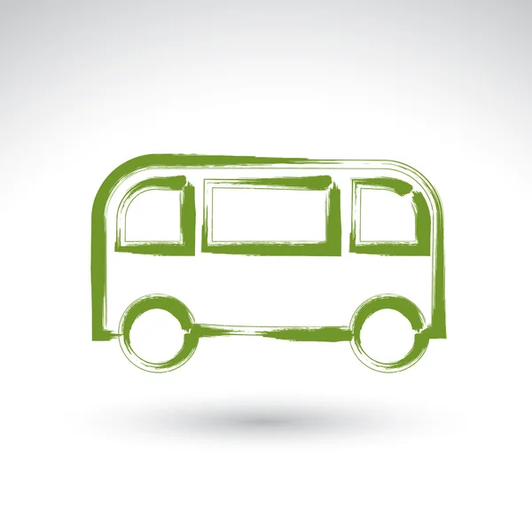 Icône de bus vert dessinée à la main, dessin au pinceau illustré passager b — Image vectorielle