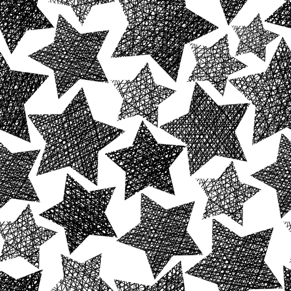 Sterne nahtlose Muster, Vektor wiederholt Schwarz-Weiß-Backgro — Stockvektor