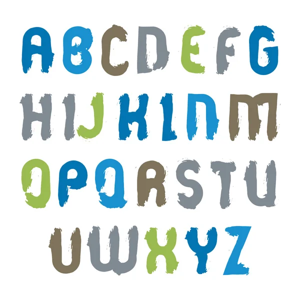 Conjunto de letras mayúsculas vectoriales, guion colorido dibujado a mano, d brillante — Vector de stock