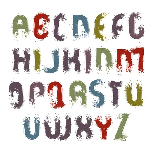 Set di lettere maiuscole in alfabeto acrilico vettoriale, colorate disegnate a mano — Vettoriale Stock