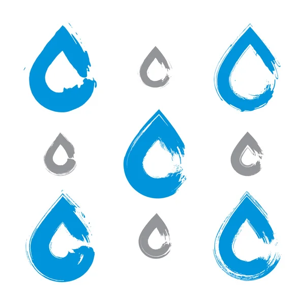 Conjunto de iconos de gota de agua azul pintados a mano aislados en la espalda blanca — Vector de stock