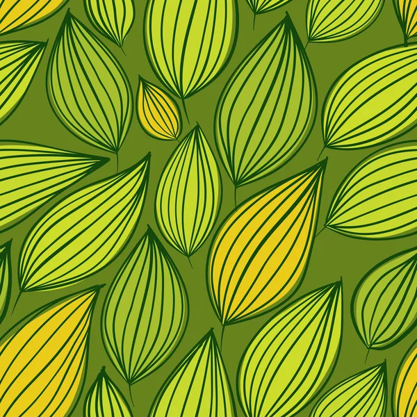 シームレスな花柄、緑の葉のシームレスな背景、手 — ストックベクタ