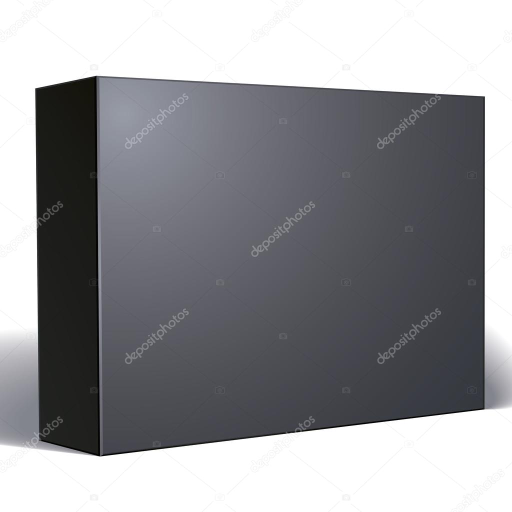Package black box design isolated on white background, template 
