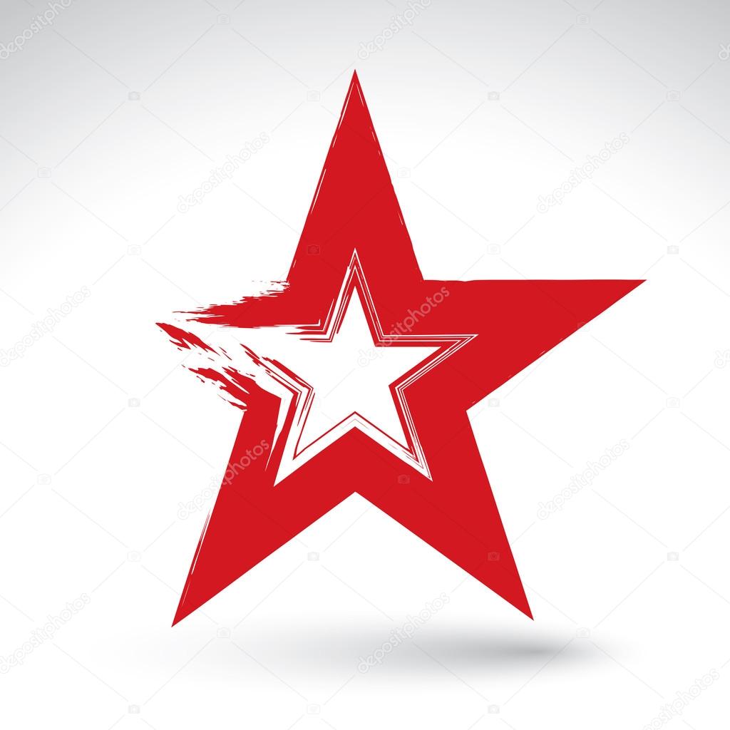 Hand drawn soviet red star icon scanned and vectorized, brush dr