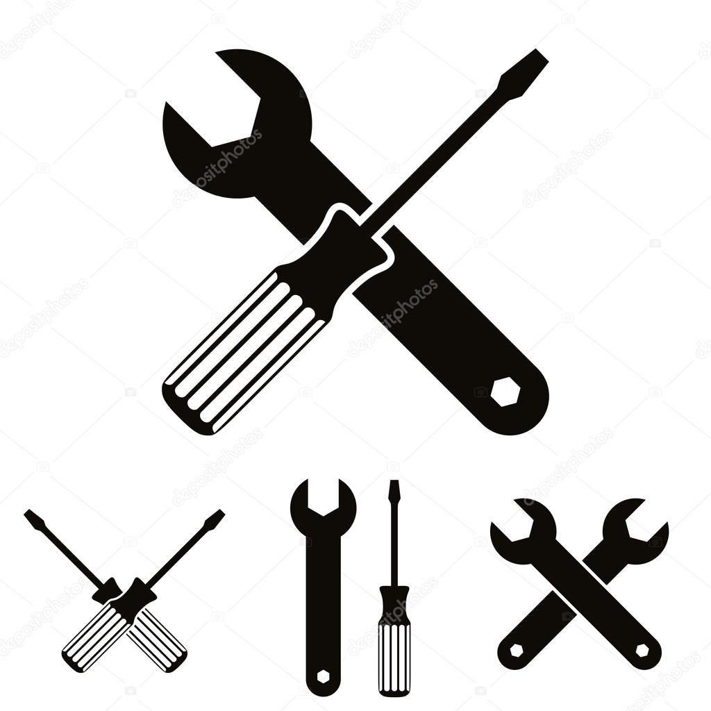 Repair icon set with wrenches and screwdrivers.