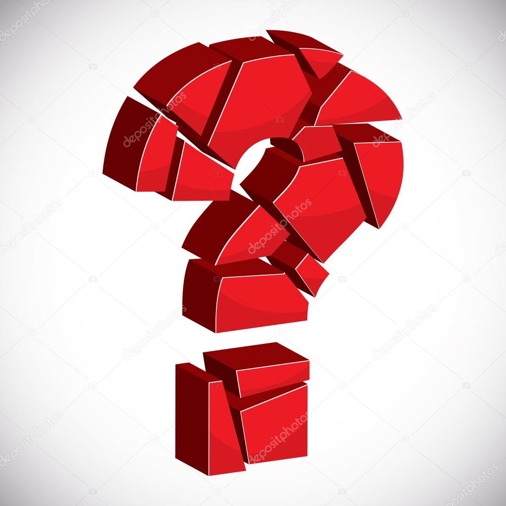 Red sectored 3d question mark on white background with outline.