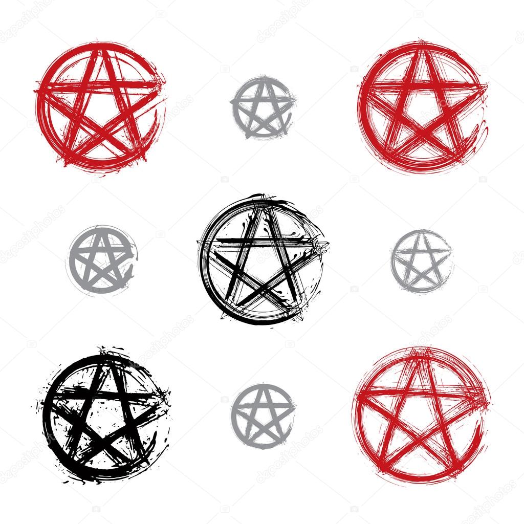 Set of hand drawn pentagram icons scanned and vectorized, collec