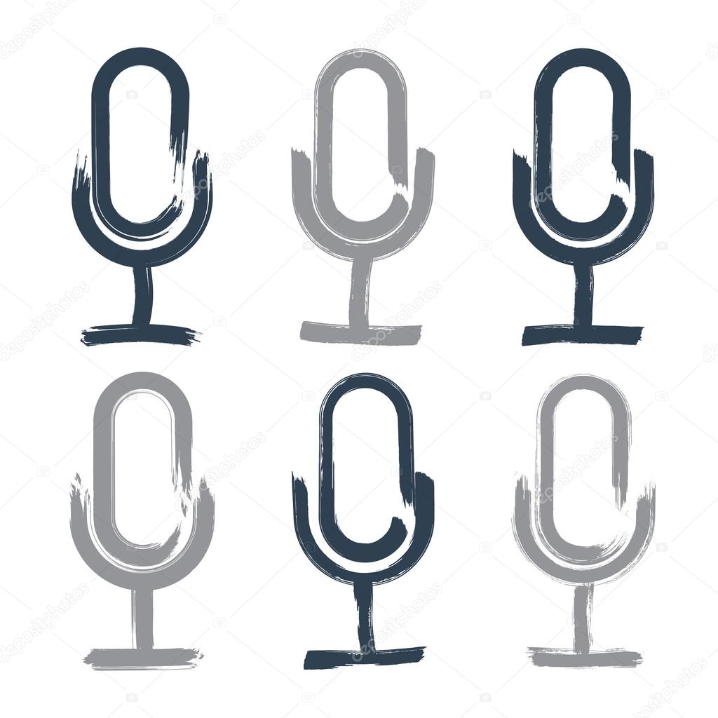 Set of hand-drawn microphone icons, brush drawing multimedia sig