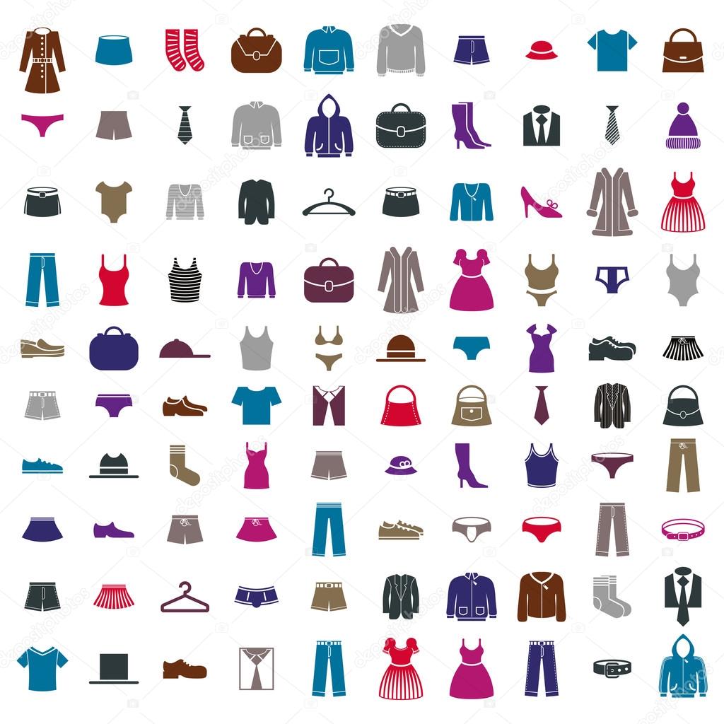 Clothes icon vector set, vector collection of fashion signs and symbols.