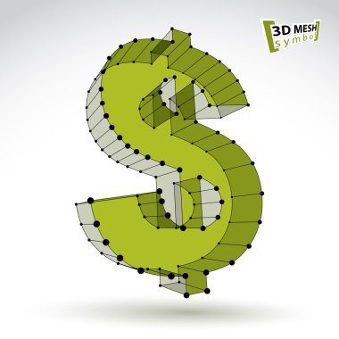 3B Kafes şık web yeşil dolar üzerinde beyaz backgrou izole işareti