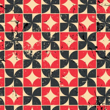Vintage parlak kırmızı ve siyah geometrik seamless modeli, contras