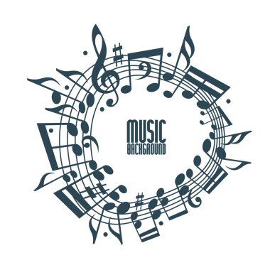 Basit tek renk müzik arka plan notları ve nota anahtarı ile.