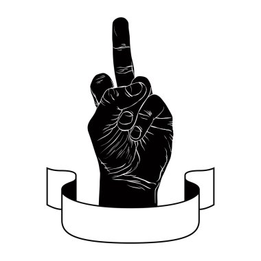 Orta parmak el işaretiyle şerit, punk amblemi, detaylı siyah