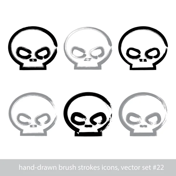 Aantal penseel tekening eenvoudige menselijke schedels, collectie van lijn p — Stockvector