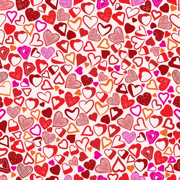 Fondo de San Valentín, diferentes corazones patrón sin costuras . — Vector de stock