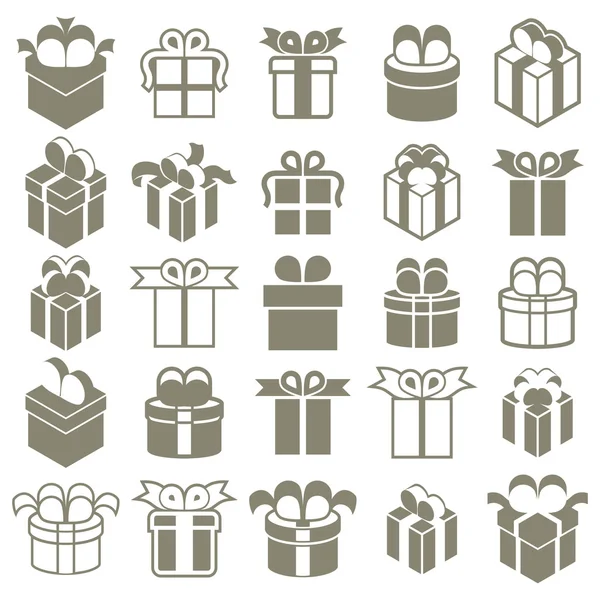 Cajas de regalo iconos aislados en el conjunto de vectores de fondo blanco, sorpresa — Vector de stock