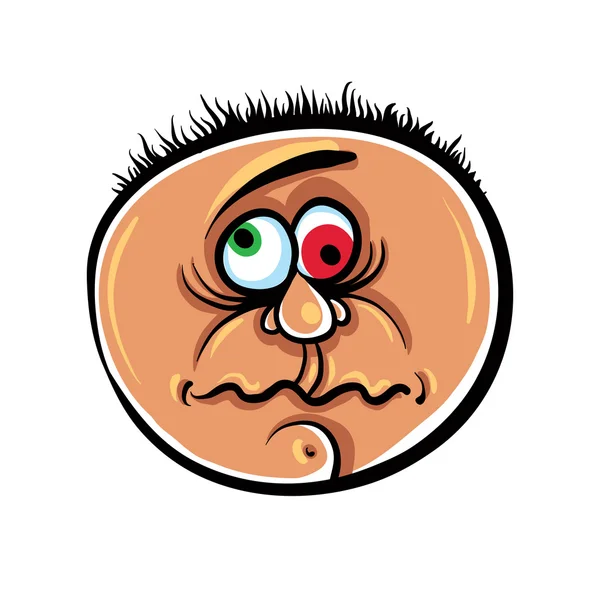 Schräges Cartoon-Gesicht, absolut verrücktes Numskull-Porträt, Vektor krank — Stockvektor