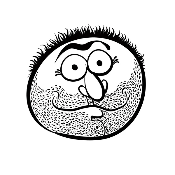 Funny cartoon face with stubble, black and white lines vector il — Stock Vector