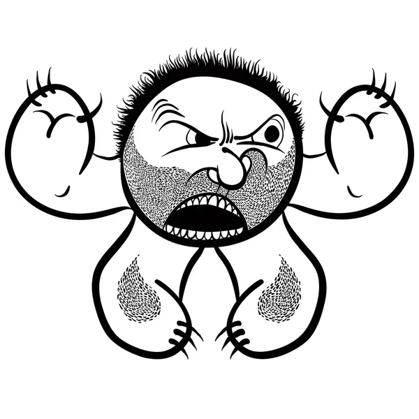 Angry cartoon monster with stubble, black and white lines vector — Stock Vector