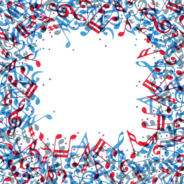 Cadre carré coloré vectoriel avec des notes musicales vives sur whi — Image vectorielle