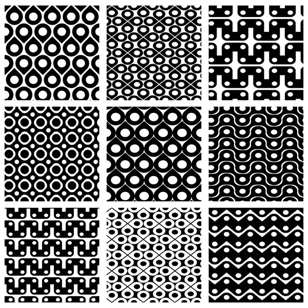 Conjunto de padrões sem costura grelha com figuras geométricas, ornamentos — Vetor de Stock