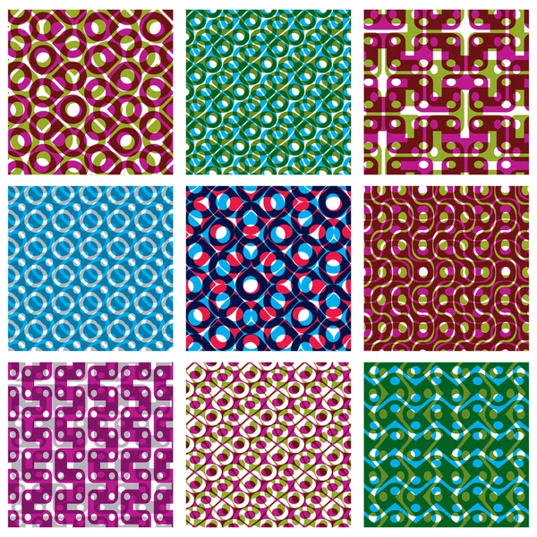 Set of colorful dotted seamless patterns, bright polka dot tiles — Stock Vector