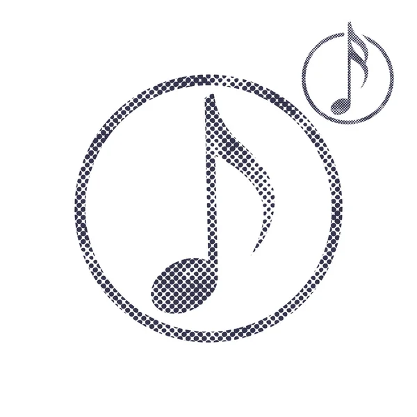 Icono de nota musical con puntos de medio tono imprimir textura . — Vector de stock