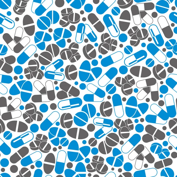 Bright medical seamless pattern with grey and blue pills, capsul — Stock Vector