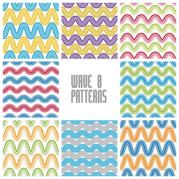 Waves seamless patterns set, colorful geometric vector backgroun — Stock Vector