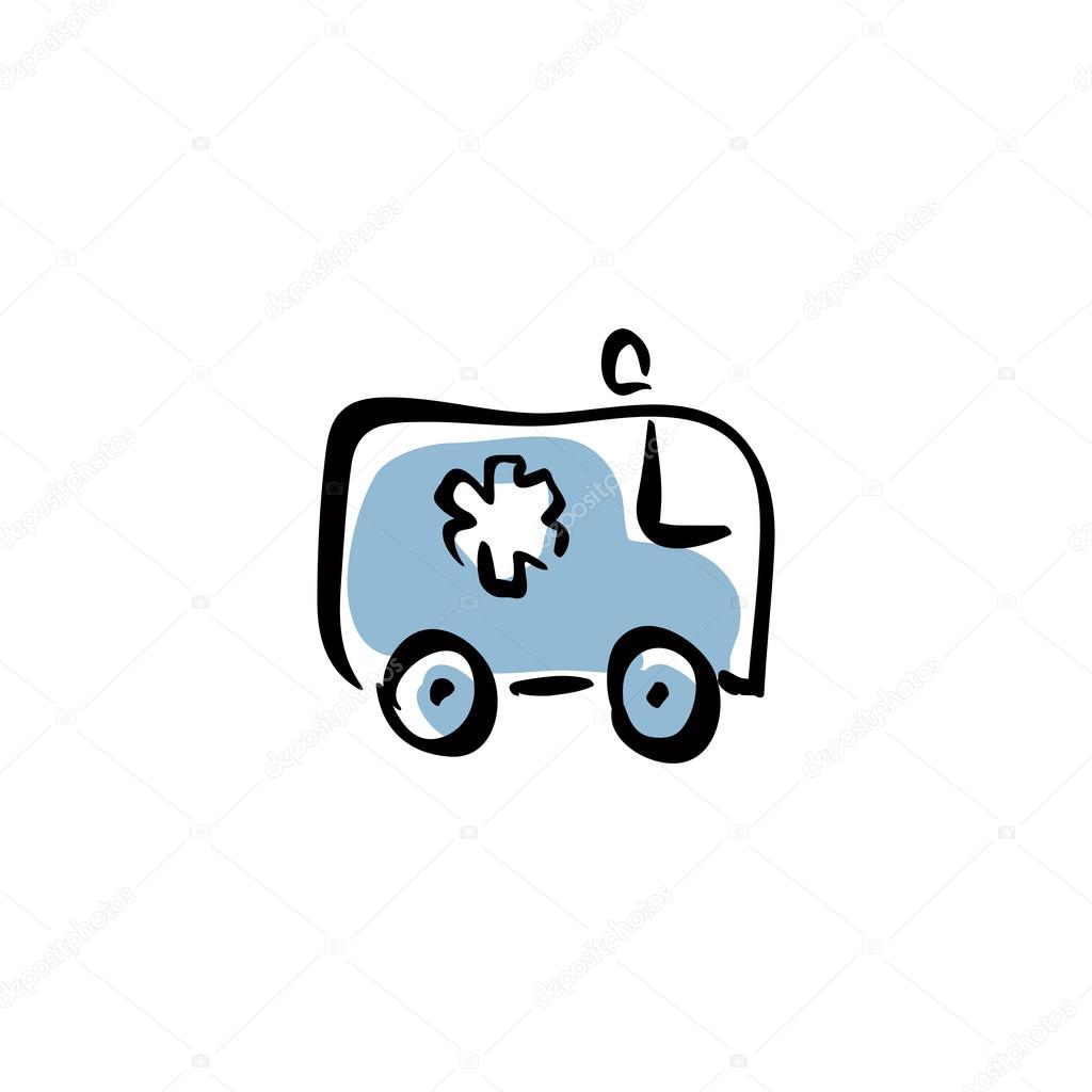 Illustrated ambulance car, vector medical icon.
